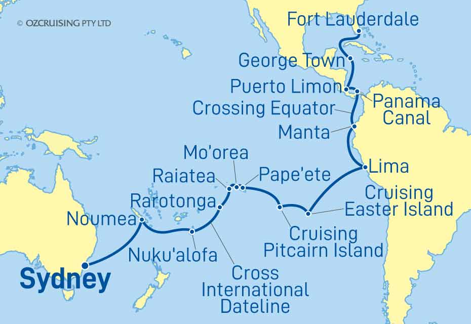 ms Zuiderdam Fort Lauderdale to Sydney - Ozcruising.com.au