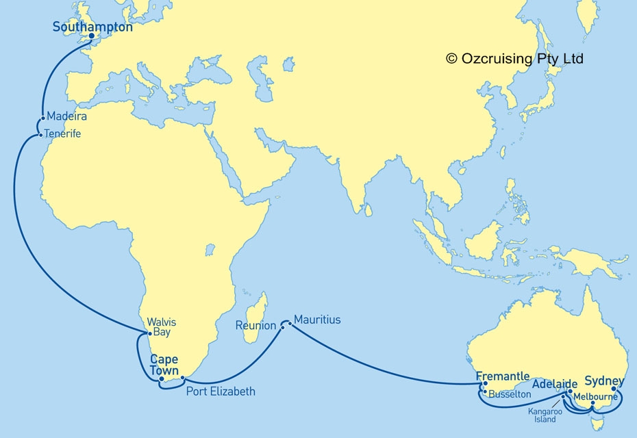Queen Mary 2 Southampton to Sydney - Ozcruising.com.au