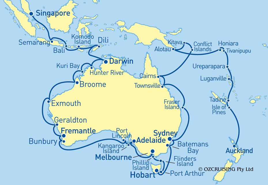Seabourn Sojourn Auckland to Singapore - Ozcruising.com.au