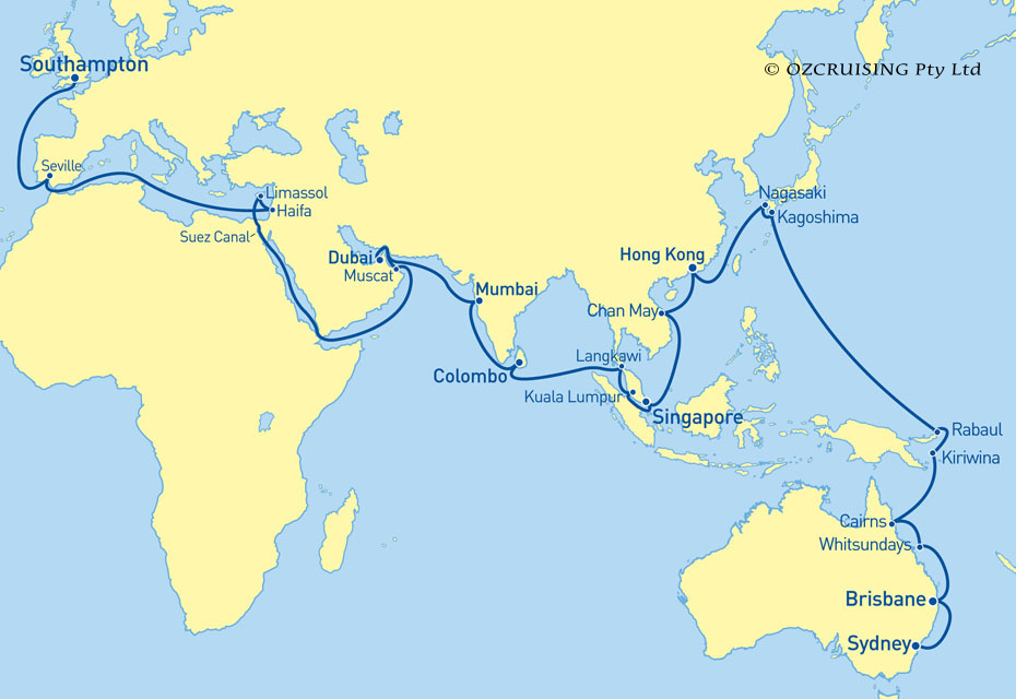 Arcadia Sydney to Southampton - Ozcruising.com.au