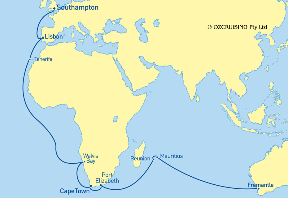 Queen Elizabeth Southampton to Fremantle - Ozcruising.com.au
