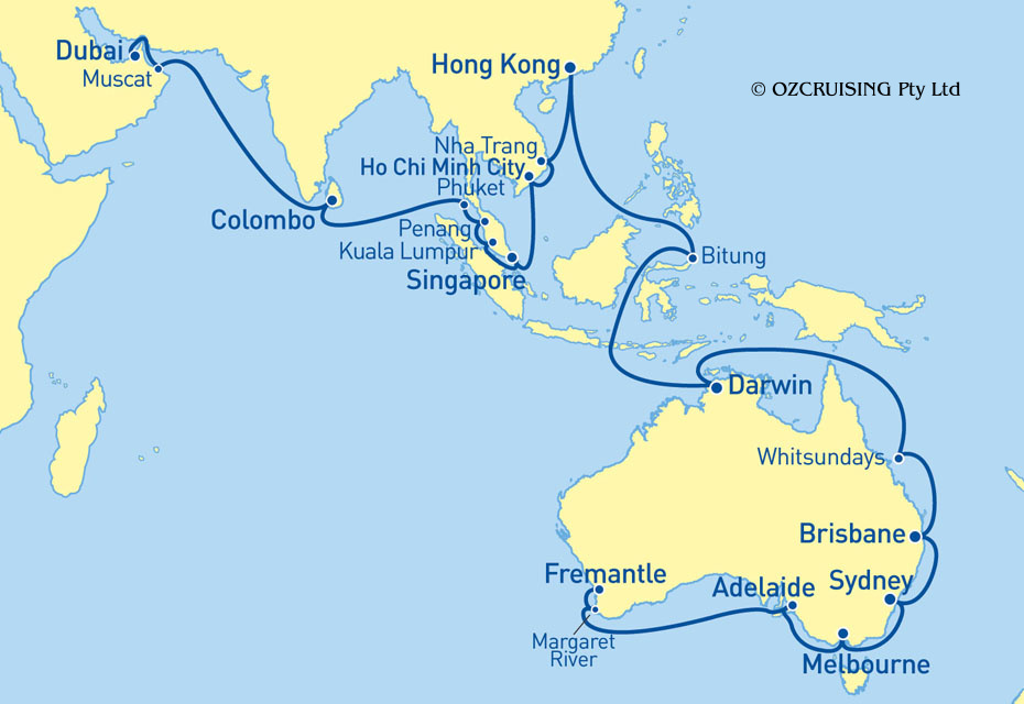 Queen Mary 2 Dubai to Fremantle - Cruises.com.au