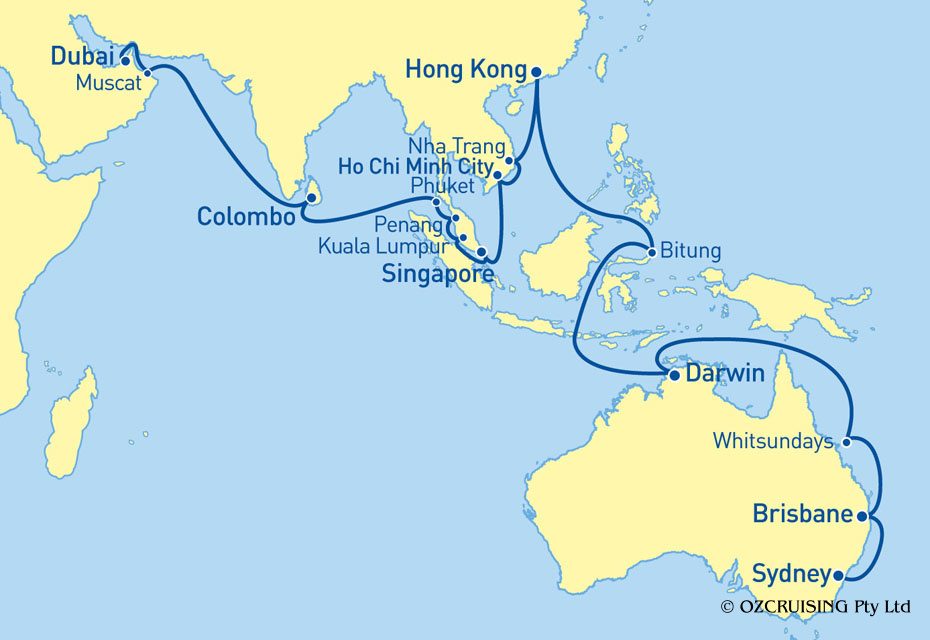 Queen Mary 2 Dubai to Sydney - Ozcruising.com.au