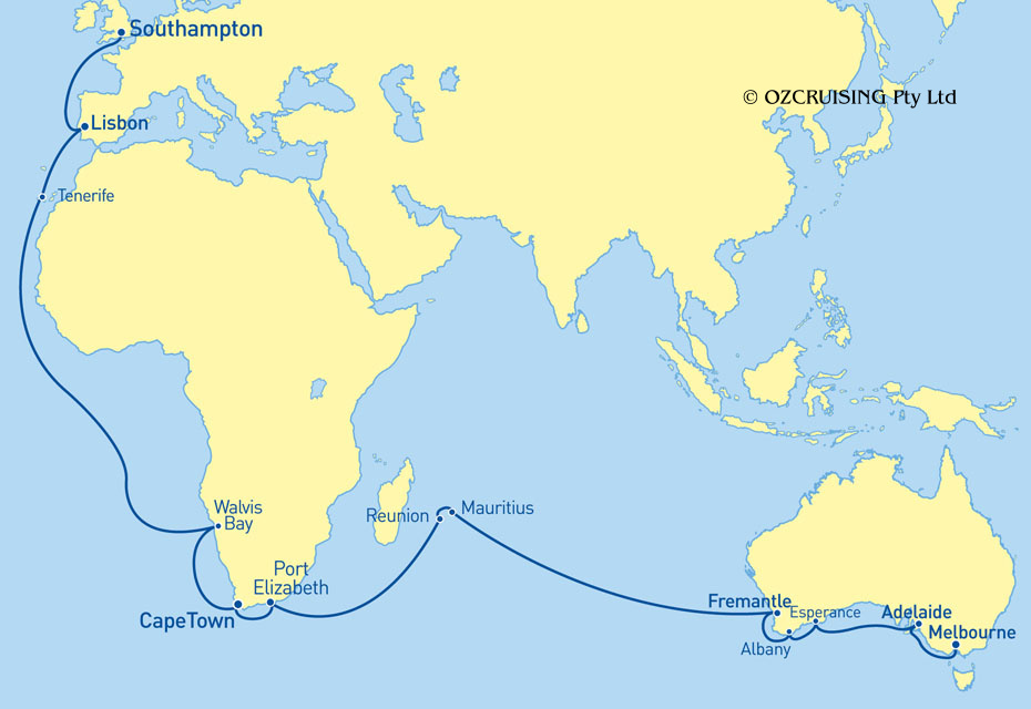 Queen Elizabeth Southampton to Melbourne - Ozcruising.com.au