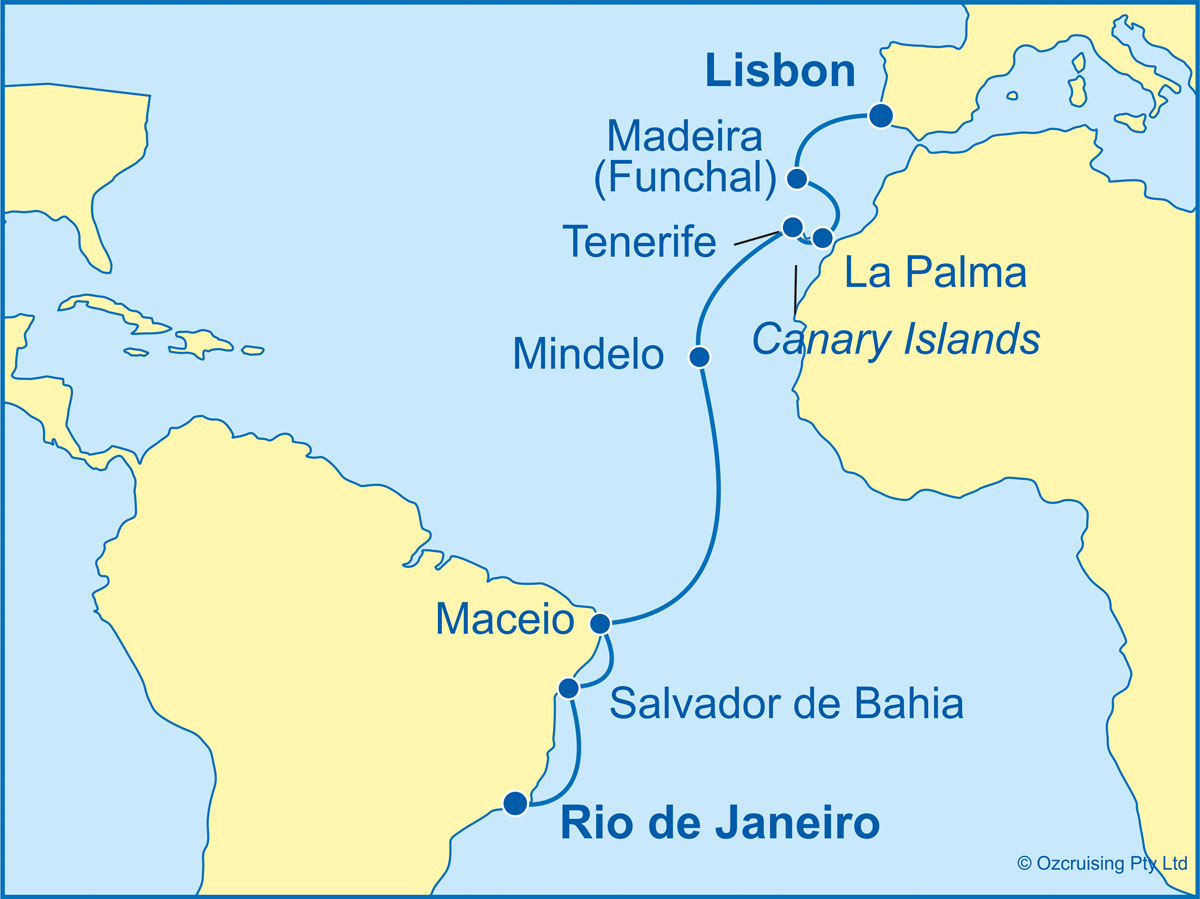 Azamara Pursuit Lisbon to Rio De Janeiro - Ozcruising.com.au