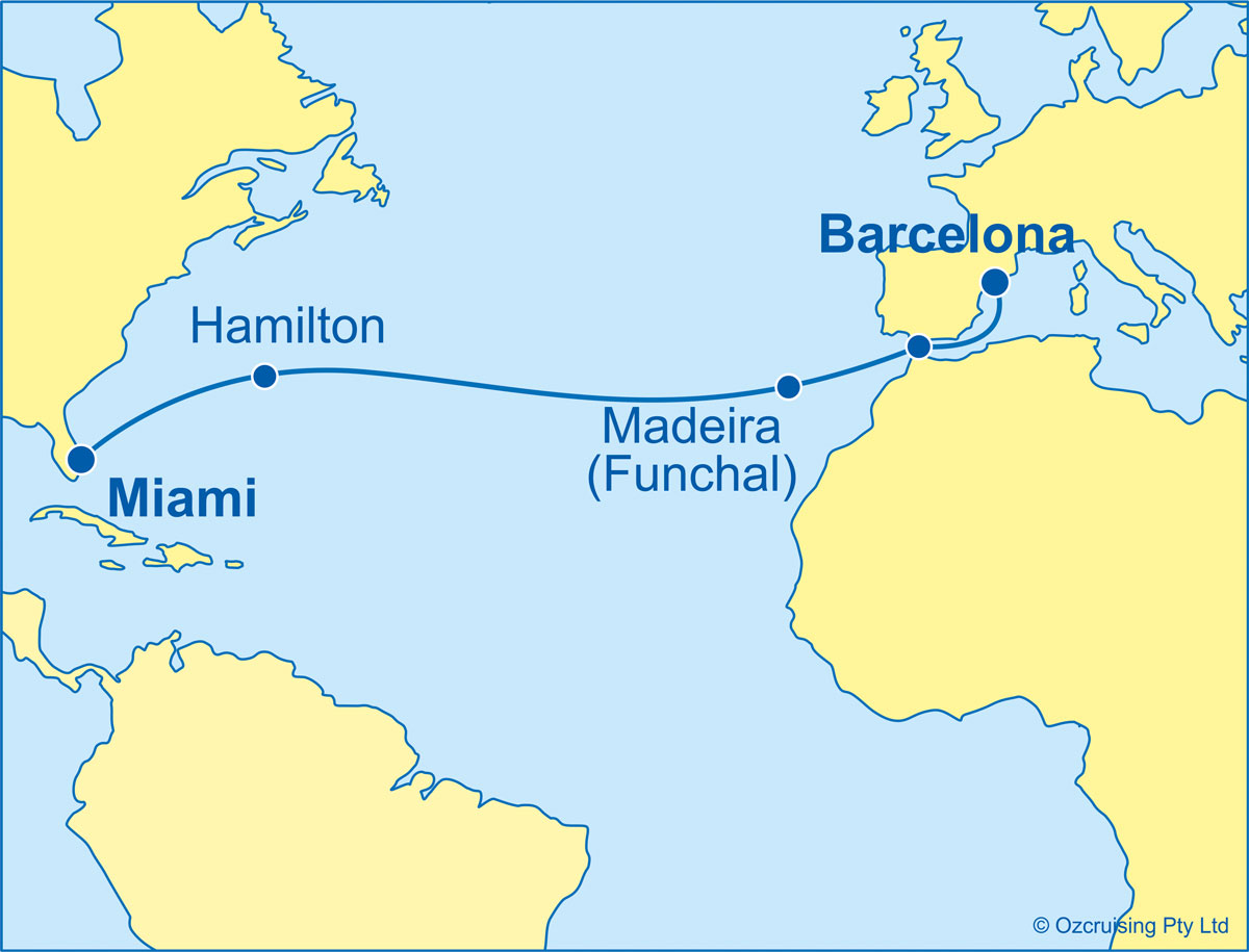 Azamara Pursuit Barcelona to Miami - Ozcruising.com.au