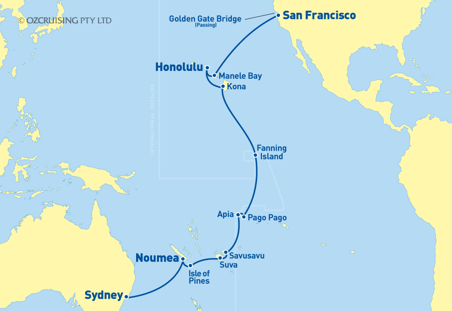 Seabourn Sojourn Sydney to San Francisco - Ozcruising.com.au