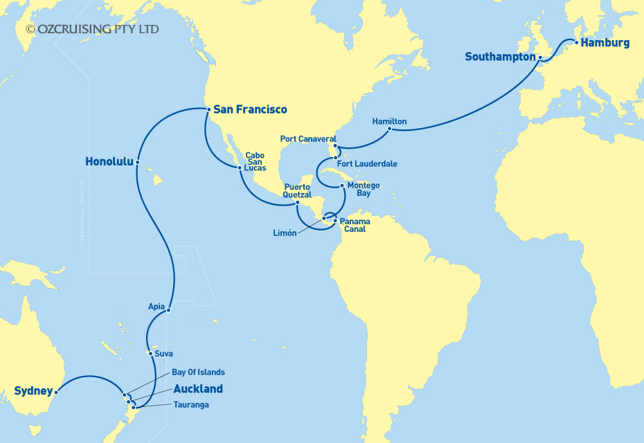 Queen Victoria Hamburg to Sydney - Ozcruising.com.au