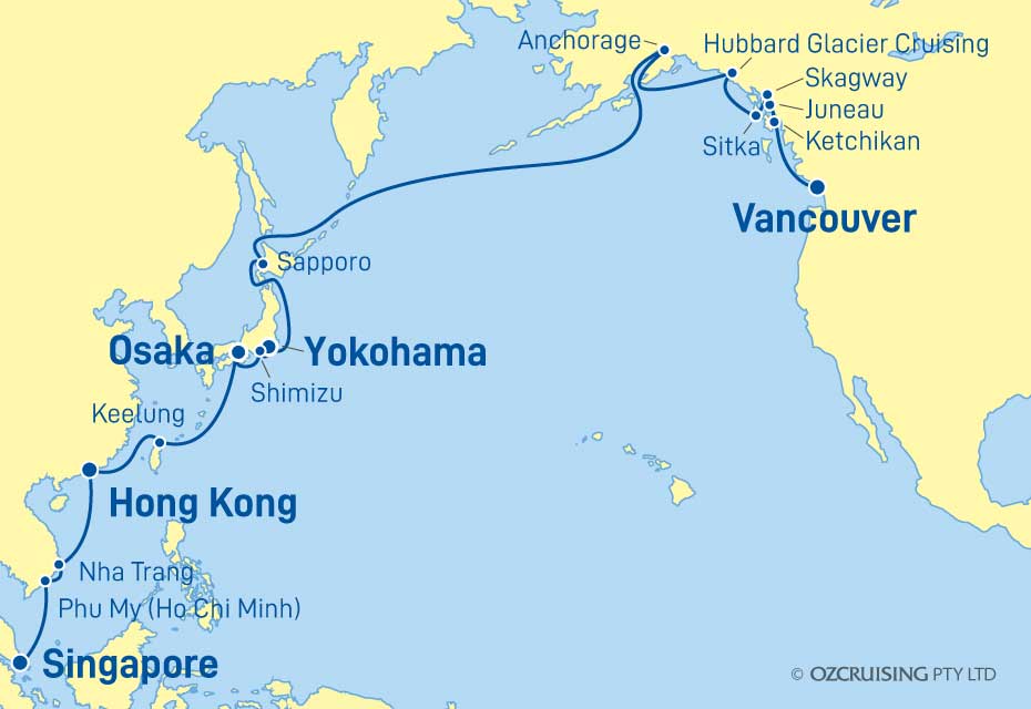 29 Night Singapore to Vancouver Cruise on the Sun Princess PCS111B