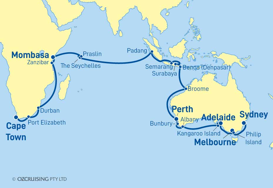 Seabourn Sojourn Sydney to Cape Town - Ozcruising.com.au