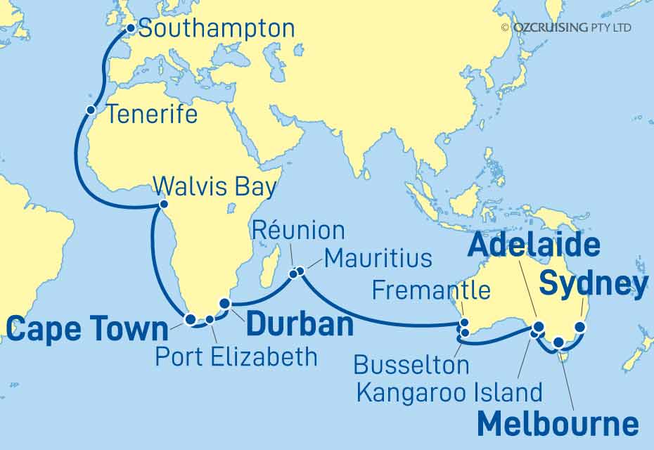 Queen Mary 2 Sydney to Southampton - Ozcruising.com.au