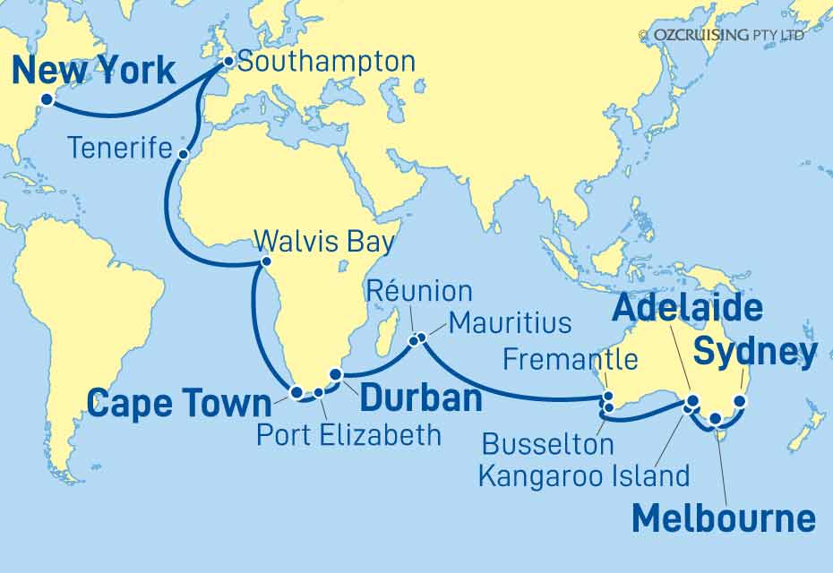 Queen Mary 2 Sydney to New York - Ozcruising.com.au
