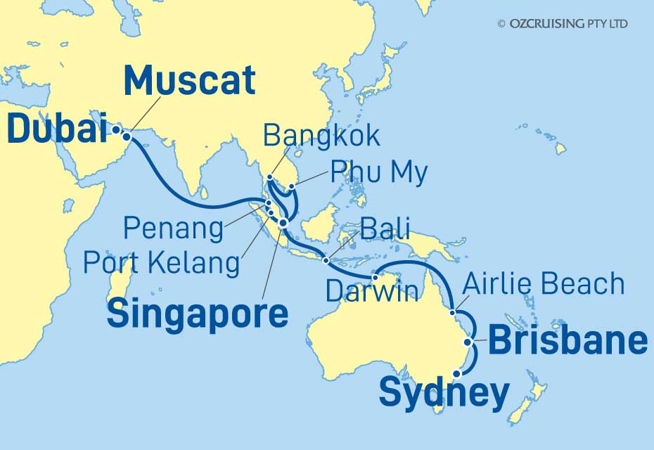 Queen Mary 2 Dubai to Sydney - Ozcruising.com.au
