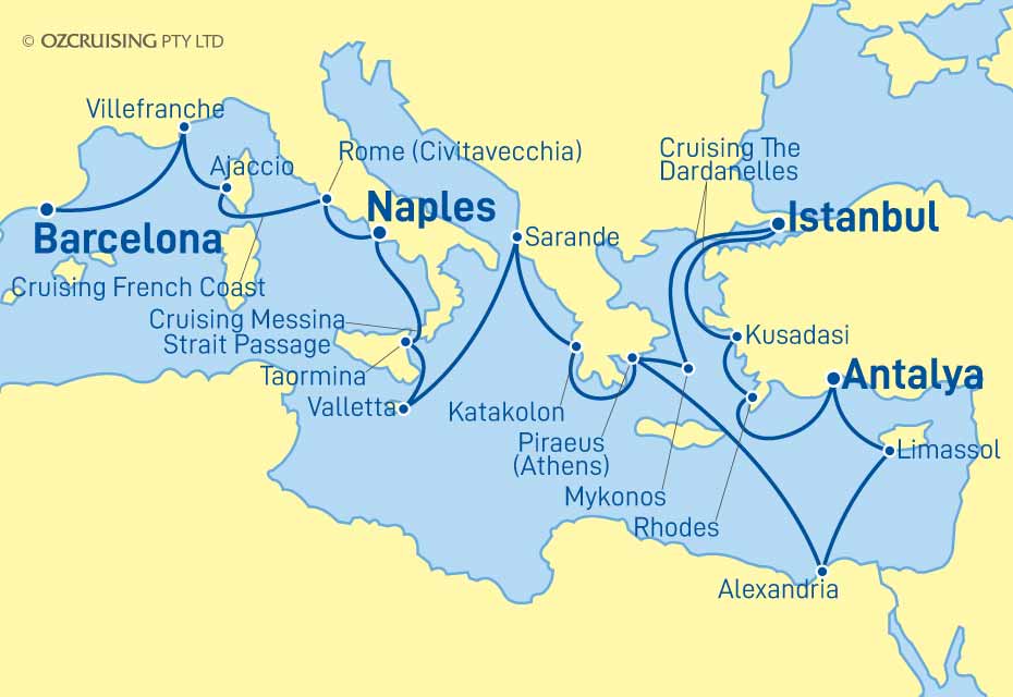 ms Oosterdam Piraeus (Athens) to Barcelona - Cruises.com.au