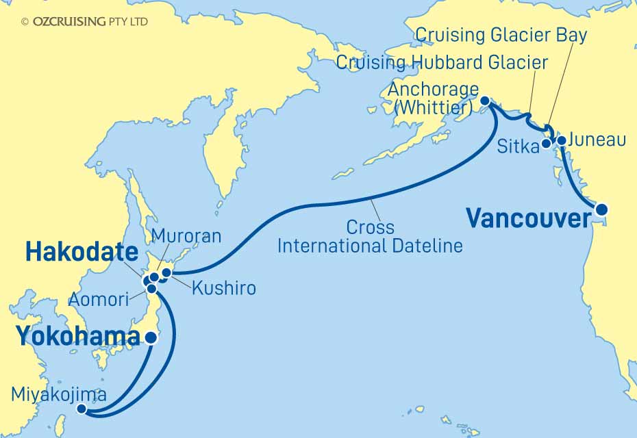 Royal Princess Yokohama to Vancouver - Ozcruising.com.au