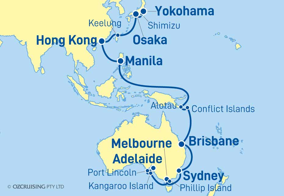Diamond Princess Yokohama to Adelaide - Ozcruising.com.au