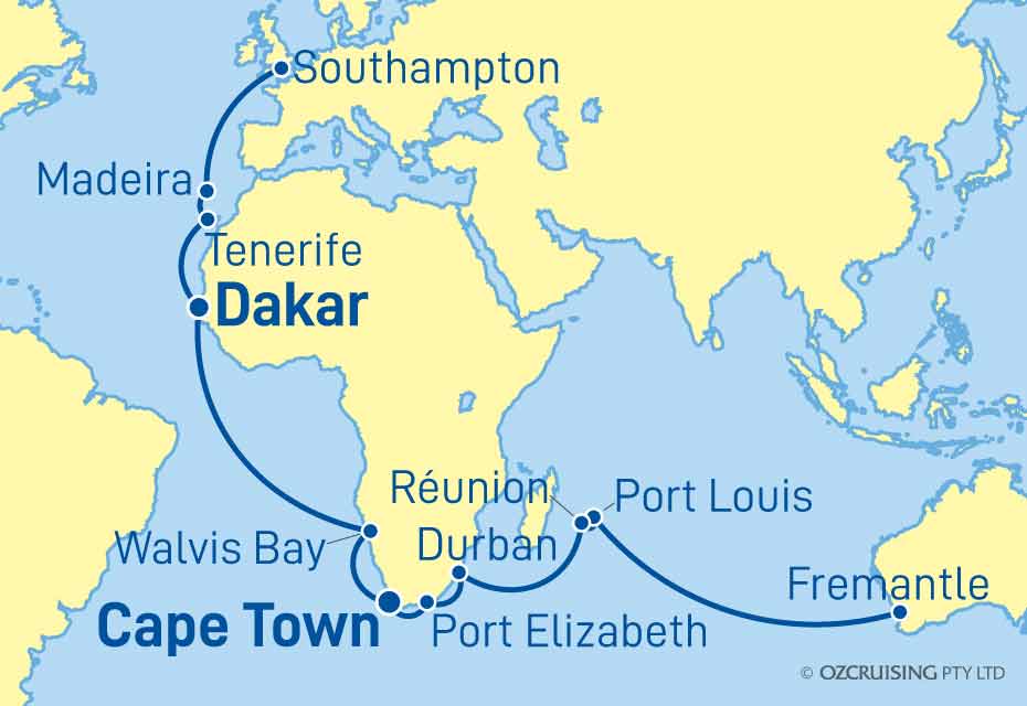 Queen Anne Fremantle (Perth) to Southampton - Ozcruising.com.au