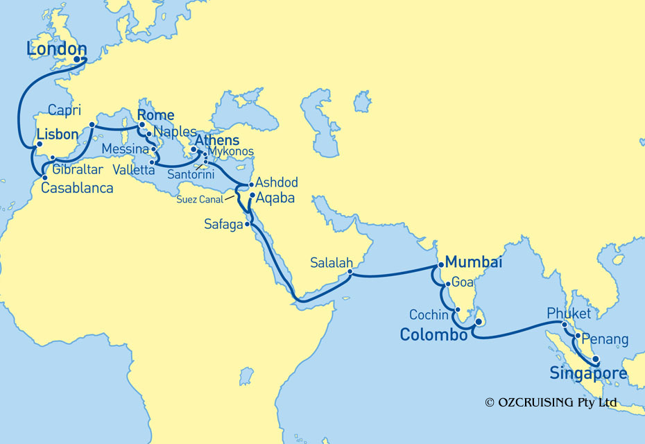 Vasco da Gama Singapore to London - Ozcruising.com.au