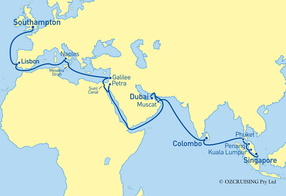 Queen Mary 2 Southampton to Singapore - Ozcruising.com.au