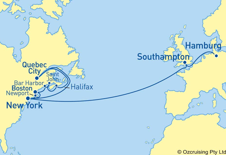 21 Night New York to Hamburg Cruise on the Queen Mary 2 QM321B